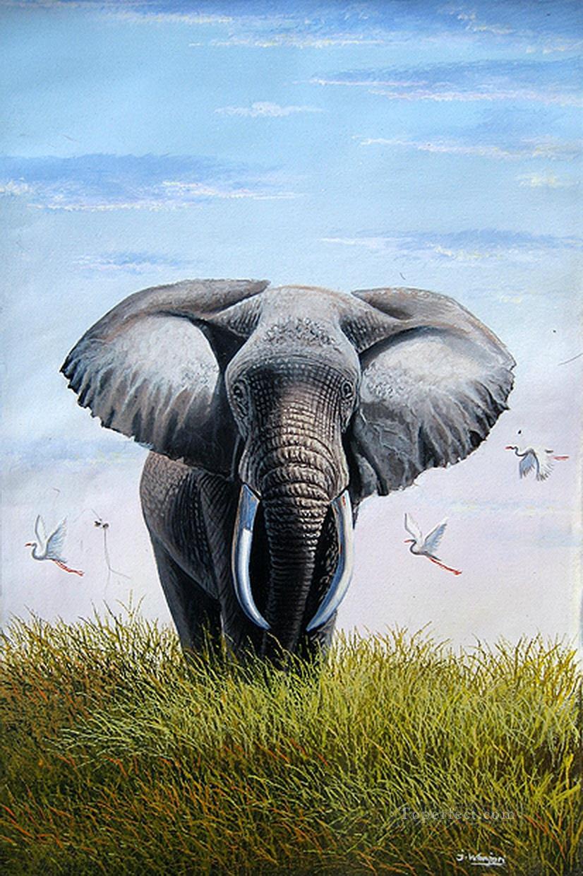 アフリカの雄牛ゾウ油絵